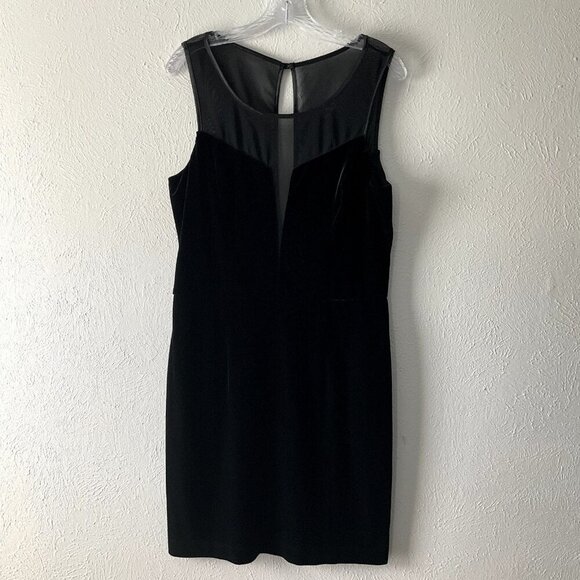 Frederick's of Hollywood Dress Women XL Black Velvet Sheer Mesh Deep V-Neck Zip - Picture 1 of 13